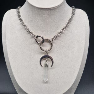Gothic Moon Choker Necklace Quartz Pendant Chunky Stainless Steel ...