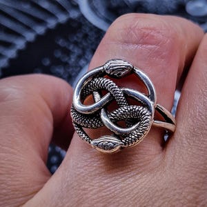 Snake Ring Silver Ouroboros Interlocking Snakes Serpent Occult Sacred Symbol Talisman Protective Amulet Gift ideas, Snake entwined Ring