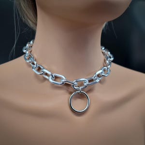 O-ring necklace Industrial chunky chain bondage style stainless steel metal Gothic grunge jewelry punk alternative chain aesthetic jewelry