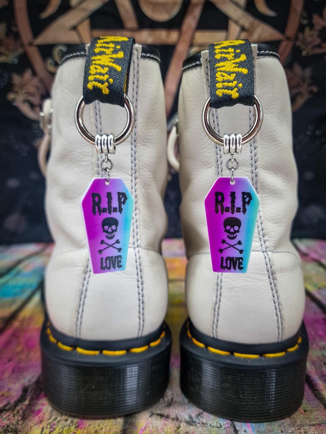 Doc Rip Gothic Neon Coffin Boot Charms: RIP Skull & Bones, Doc Martens ...