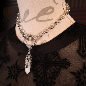 Gothic Crystal Pendulum Necklace Pendant Quartz O-Ring Choker Chain Necklace White Quartz Wicca  Alternative Jewellery Easter Gift -witchy