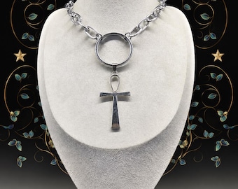 Gothic Ankh Pendant Necklace: Chunky Chain Egyptian Cross Choker