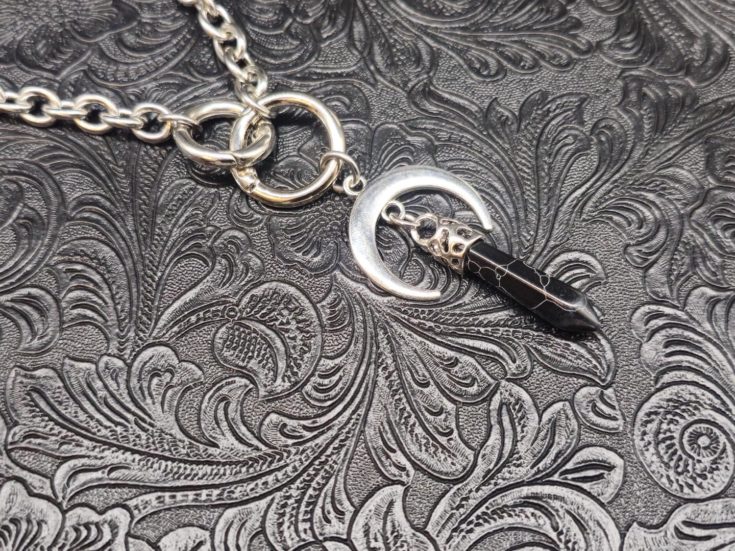 Gothic Moon Choker Necklace Quartz Pendant Chunky Stainless Steel ...