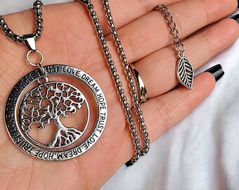 Tree of Life Pendant Necklace - Silver Yggdrasil Celtic Jewelry - Viking Norse Chain