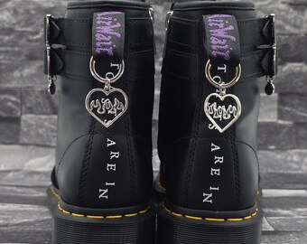 Flaming Heart Boot Charms, Gothic Heart Shoe Charms, Punk Y2K Boot Jewellery, Alternative Accessories