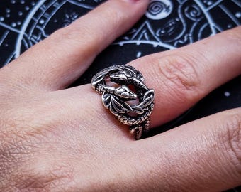 Gothic coiled twisted snake ring medusa Ouroboros adjustable mythology serpent ring unisex gift intertwined snakes statement ring