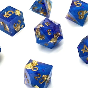 Merlin Utopia Bluegold DND Dice Set Resin Sharp Edge Dice Set D&D Dice Set for Dungeons and Dragons Polyhedral Dice Set D20 D6 D12 D8 D10 D4