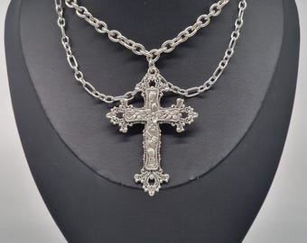 Midnight Geständnis - Gothic Vampir Kreuz Halskette - Chunky Choker - Dunkle Ästhetik Alt Schmuck - Von der Kathedrale inspiriert