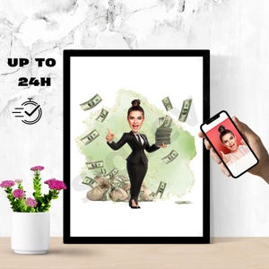 Custom Cartoon Portrait of Boss | Funny Boss Caricature | Money Boss Caricature – Custom Rich Guy Portrait |Custom CEO Caricature with Cash