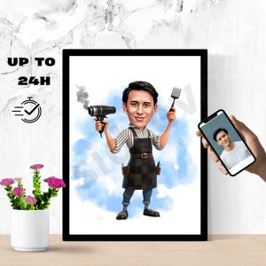 Custom Barber Cartoon Portrait | Hair Stylist Caricature from Photo | Funny Barber Gift | Personalized Hairdresser Drawing