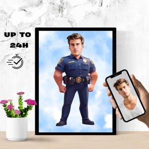 Personalized Police Officer Cartoon Portrait, Custom Police Caricature Drawing from Photo, Funny Police Caricature, Gift for Police