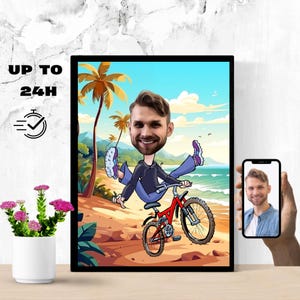 Personalized Cyclist Cartoon Portrait, Custom Cyclist Caricature Drawing from Photo, Funny Cyclist Caricature, Gift for cyclist, Biker Gift