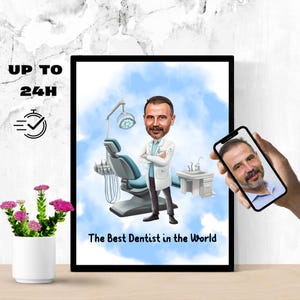 Custom Dentist Caricature Portrait - From Your Photo, Unique Gift for Dentists, Cartoon Style, Digital Download