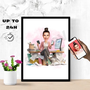 Custom Businesswoman Cartoon Portrait from Photo | Boss Lady Caricature | Funny Office Woman Gift | Female Entrepreneur Illustration