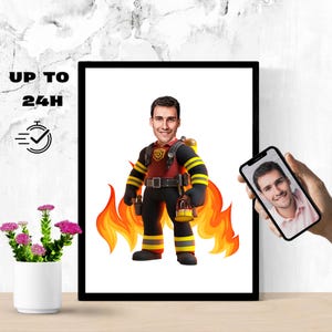 Custom Firefighter Cartoon Portrait, Fireman Caricature from Photo, Firefighter Gift, Caricature Portrait, Personalized Gift