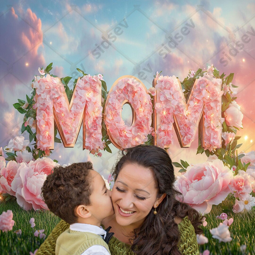 Mother's Day Floral Backdrop, MOM Flower Letters, Pink Peonies and ...
