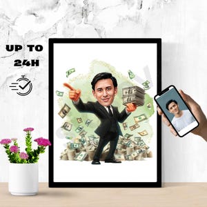 Ritratto personalizzato del capo / Caricatura divertente del capo / Caricatura del capo dei soldi - Ritratto personalizzato di un ricco / Caricatura personalizzata del CEO con denaro