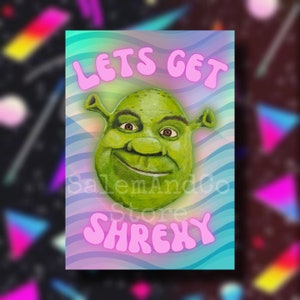 Lets Get Shrexy Shrek Art Print Painting Wall Art Decor Groovy Hippie Digital Print Poster A3 A4 A5