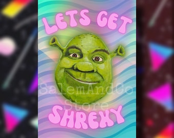 Lets Get Shrexy Shrek Art Print Painting Wall Art Decor Groovy Hippie Digital Print Poster A3 A4 A5