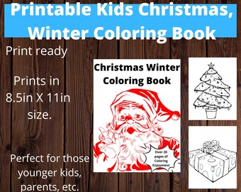 Printable Kids Christmas, Winter Coloring Book Digital PDF Download 8.5in X 11in