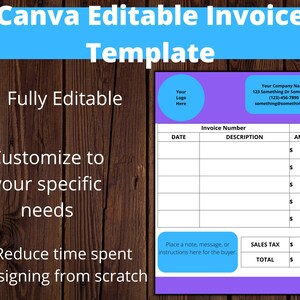 Minimalist Business, Receipt, Invoice Template Canva Editable DIY Billing Form 8.5in X 11in