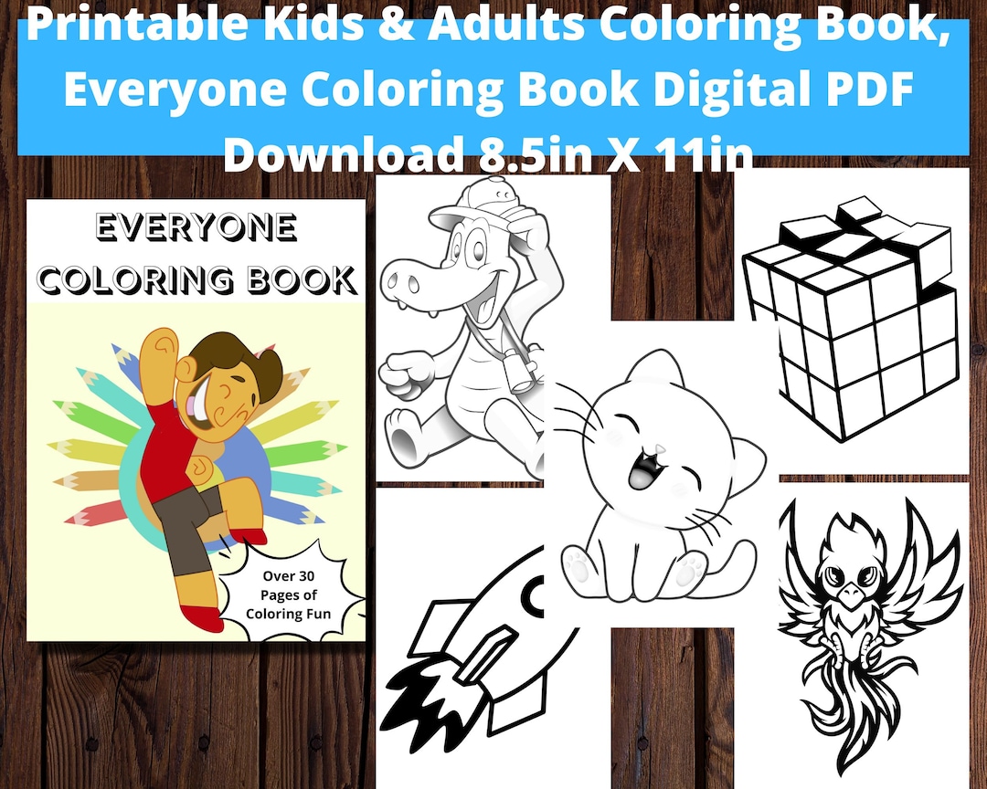 Printable Kids & Adults Coloring Book, Everyone Coloring Book Digital