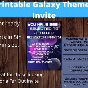 Printable Sci-Fi Space Galaxy Theme Birthday Party Invitation 5in X 7in Digital PDF Download