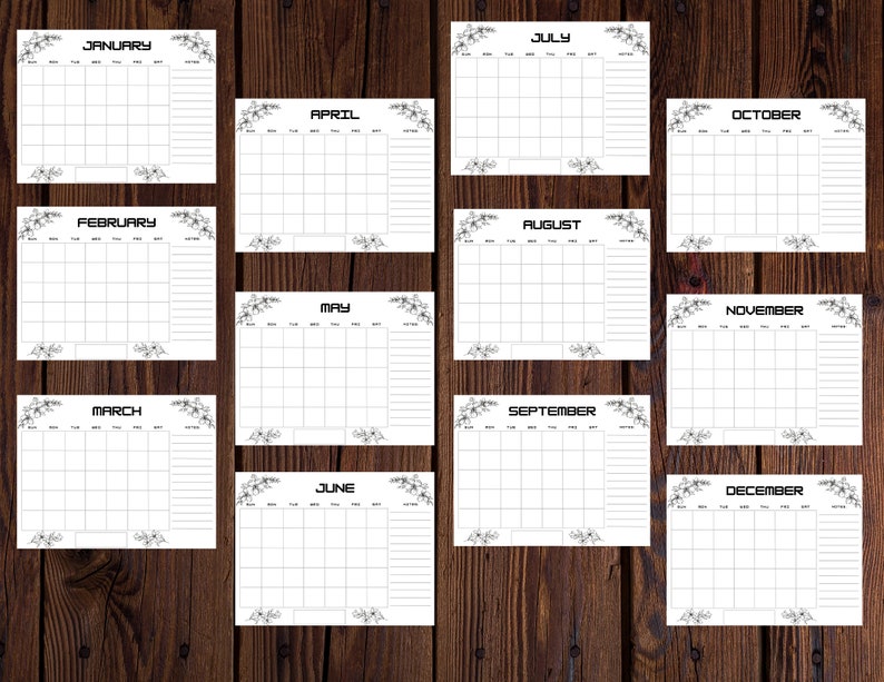 Blank Print Calendar Yearly/monthly, Desk/wall Print Ready on 11in X 8 ...