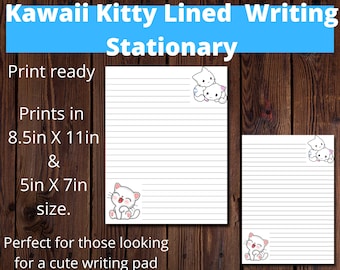 Kawaii Kitty Lined Stationary, Printable Writing Paper (Digital Download)