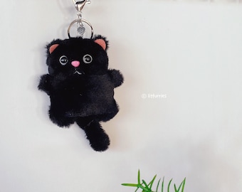 PLUSH Schwarze Katze Schlüsselanhänger - Kawaii Handgemachter Taschenanhänger, Fuzzy Accessoires