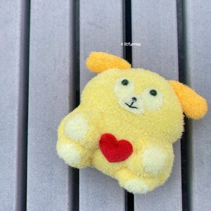 SWEETHEART HONEY PUPPY Plush 7”, Stuffed Animal, Yellow Puppy Pom Pom Pet, Fluffy Travel Companion, Stress Relief, Plushie Lover