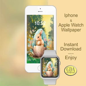 Coniglietto pasquale, scena primaverile, quadrante dell'orologio Apple Pasqua, carta da parati, sfondo dell'orologio, design dell'orologio, carta da parati dell'orologio, digitale, sfondo del telefono