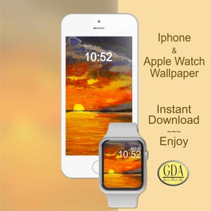 Sunset Orange Watch Wallpaper: Romantic Smartphone Background (Digital Download)