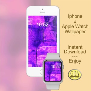 Smartklocka med lila urtavla, rektangulär struktur, telefonbakgrund, bakgrund för Applewatch och Android
