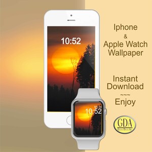 Alberi al tramonto Quadrante dell'orologio romantico arancione, carta da parati Apple Watch, sfondo orologio, design orologio, carta da parati orologio, digitale, sfondo telefono,