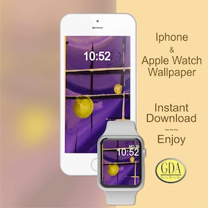 Apple Watch Wallpaper, Yellow Circles on Black Grids and Purple Arches, Background Smartphone, Watch Face, Digital Phone Background,