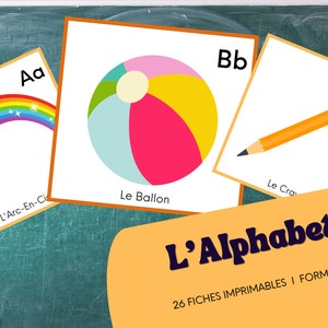 ALFABET 26 fiches imprimables en français / afdrukbare alfabet-flashcards in het Frans. Compatibele Montessori.