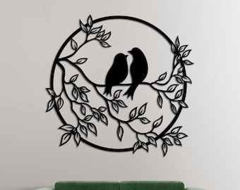 Love Birds Foliage - Papercut Template,Machine Cut, Cricut Silhouette, Svg, Dxf, Cdr, Pdf, Ai Wedding, Romantic, Papercutting,decor for home