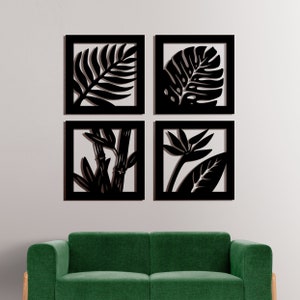 Set of 4 Tropical Leaves Metal Wall Decor DXF,cdr,svg,pdf,ai Exclusive Palm Leaf Modern Wall Art,Home Art,Botanical Nature Wall Decor