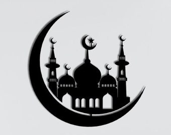 Islamic SVG, Islamic DXF, Crescent and Mosque Clipart, Mosque and Moon Cut File, Muslim Image, Cricut Silhouette - Cut File, Print At Home