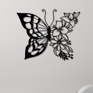 Schmetterling mit Blumen, SVG, DXF, ai,pdf, cdr Silhouette, Download-Dateien, Wanddekoration, digital, grafisch, Kunstdruck