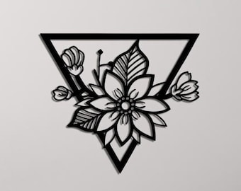 Triangle with  Flowers DXF SVG cdr pdf ai, Laser cut vector files  Triangle svg, wall decor, cnc pattern, print,Instant download