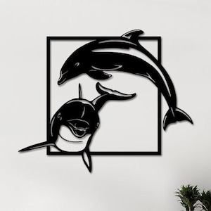 Delphin SVG DXF, Delphin Schneidedatei für Laser, Dxf für Laser geschnitten, Cnc Datei, wand dekor, svg für Cricut, Silhouette Aufkleber, Delfin Clip Art Vinyl