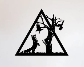 Wolf Hunting Bird Under Tree- Wolves Svg - Howling Wolf Svg - Wolf Head Svg - Clipart - Decal - Pdf - Dxf - Svg - Ai - Silhouette - Cut file