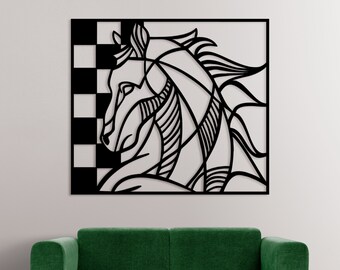 Chessboard Horse DXF SVG Files for Home Decor - Laser CNC Cut, Wall Art, diy Crafting,Horse Stickers & Decals