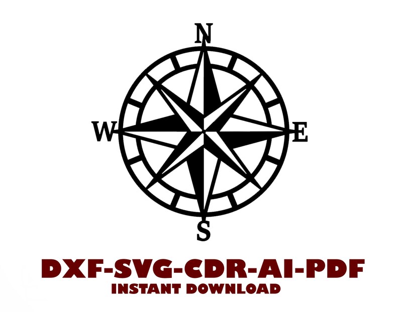 Nautical Compass North Arrow Ocean Laser Cut Svg Dxf Cdr Engraving Silhouette Template Cnc
