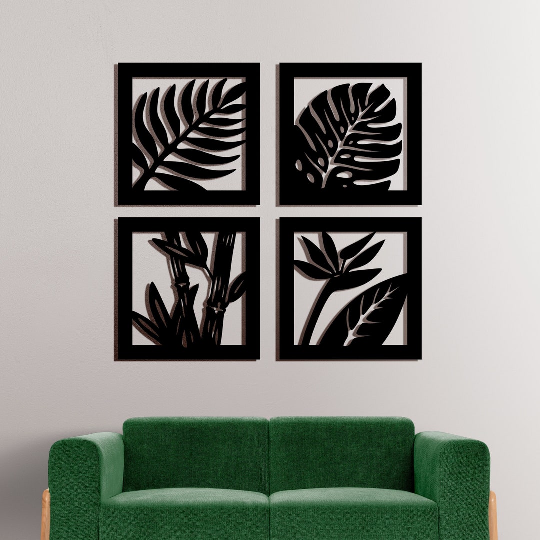 Set of 4 Tropical Leaves Metal Wall Decor Dxf,cdr,svg,pdf,ai Exclusive