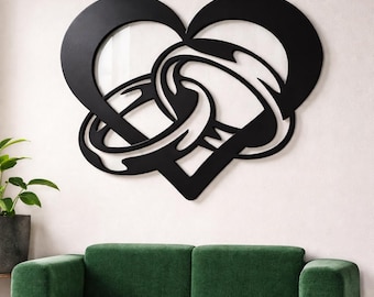Romantic Wedding Rings Heart SVG – Laser Cut Wall Art Design – Instant File