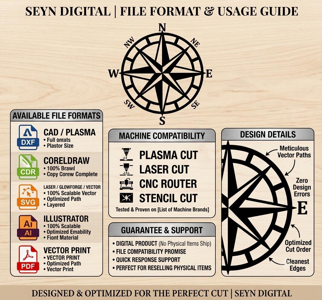 Compas Router Cnc Plan Nautical Compass SVG: Laser Cut Stencil, CNC Router Template (digital ...