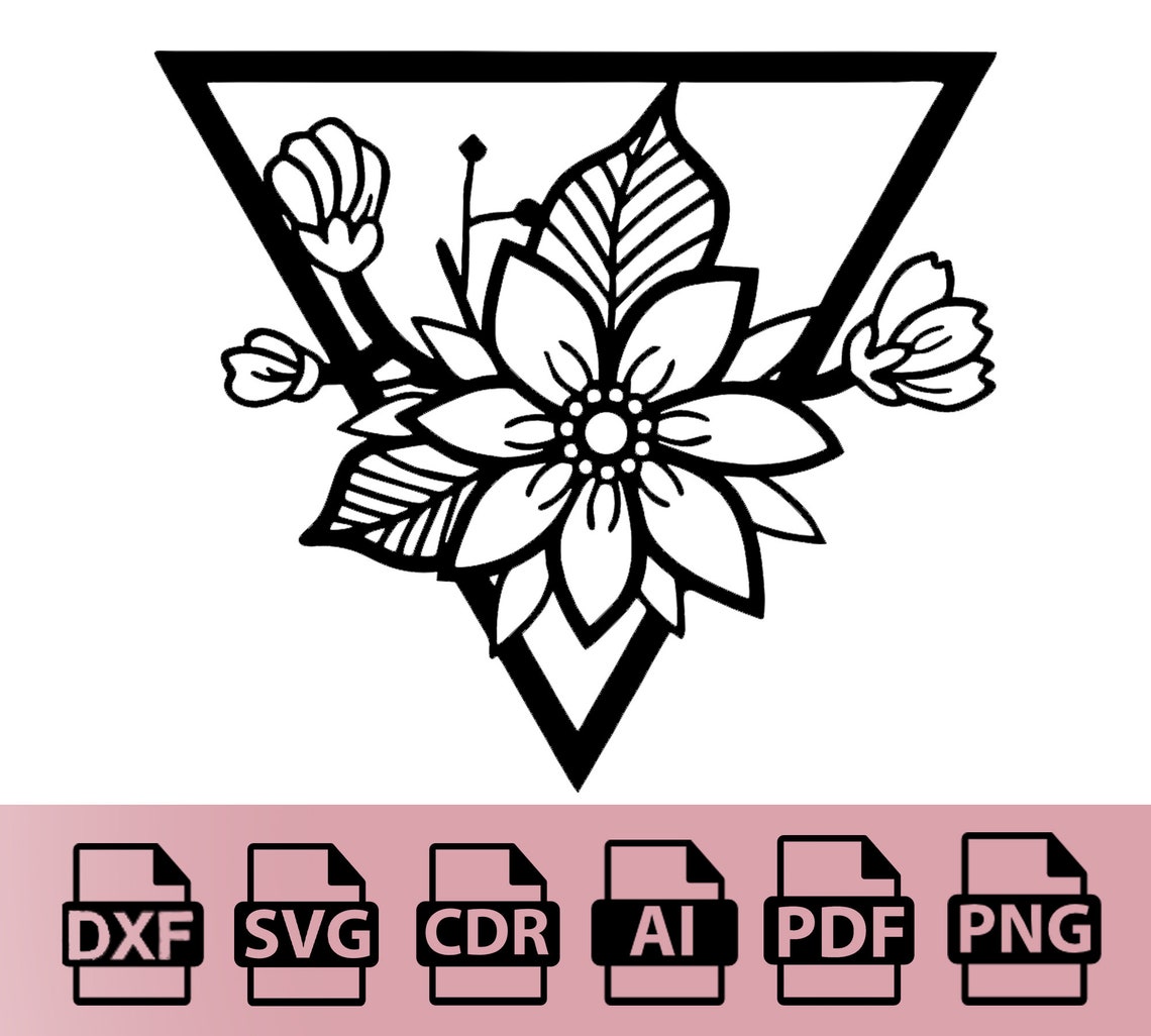 Triangle With Flowers DXF SVG Cdr Pdf Ai, Laser Cut Vector Files